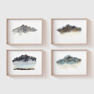 Abstract Cloud Wall Art Set of 4 - Modern Watercolor Sky Paintings for Instant Gallery Wall