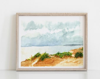 Lake Michigan Beach Fine Art Print - Great Lakes Coastal Watercolor Painting for Summer Home Decor