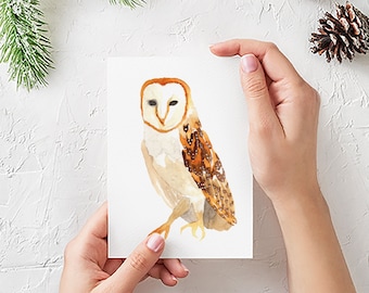 Barn Owl Note Card - Blank Owl Card For All Occasions - Mystical Watercolor Art - Card for Bird Lovers