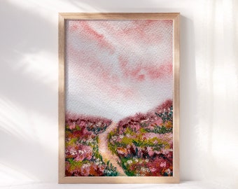 Original Wildflower Meadow Landscape Painting - Romantic Art Gift Idea for Her