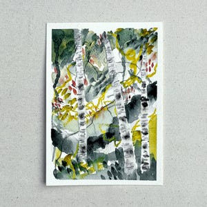 Abstract Watercolor Tree Painting - Hand Painted Birch Forest Art