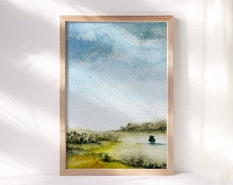 Original Mountain Valley Landscape Painting - Field Watercolor Art - Peaceful Wall Art for Nature Lovers