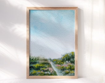 Original Wildflower Field Painting - Meadow Landscape Art - Serene Wall Art for Nature Lovers - Pastel Mixed Media Artwork