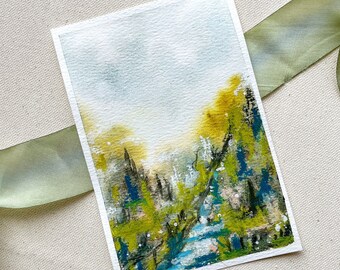 Original Landscape Painting - Watercolor Mountain Stream Scenery - Mixed Media Gallery Wall Art - One of a Kind Gift for Art Lovers