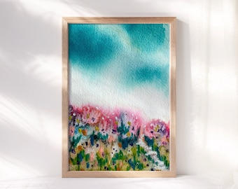 Original Wildflower Landscape Wall Art - Vibrant Abstract Painting - Modern Mixed Media Art - Unique Gift Idea for Art Lover