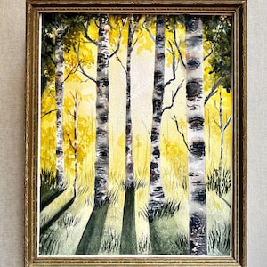 Birch Forest Painting - Original Watercolor Landscape Art - Birch Trees at Sunrise - One of a Kind Art for Nature Lovers