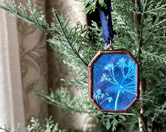 Wildflower Christmas Ornament - Original Botanical Cyanotype Ornament for Cottagecore Trees - Floral Sun Print - Unique Gift for Plant Lover