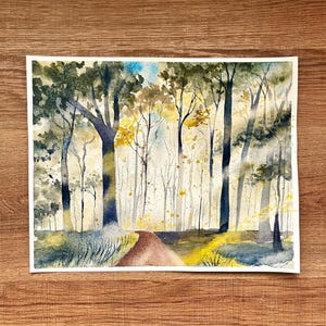 Forest Path Landscape Painting - Original Watercolor Tree Art - One of a Kind Painting - Misty Woods Art for Cozy Cabin Decor
