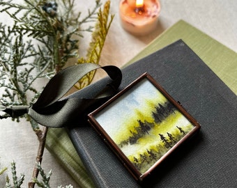 Mini Forest Christmas Ornaments - Misty Watercolor Landscape Ornament - Woodland Tree Ornament - Gift Idea for Nature Lover