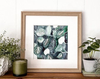 Original Botanical Watercolor Painting - Abstract Rose Leaf Wall Art for Natural Home Decor