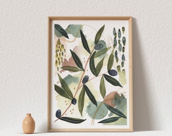 Olive Art Print - Botanical Wall Art for Kitchen - Abstract Plant Print for Summer Decor