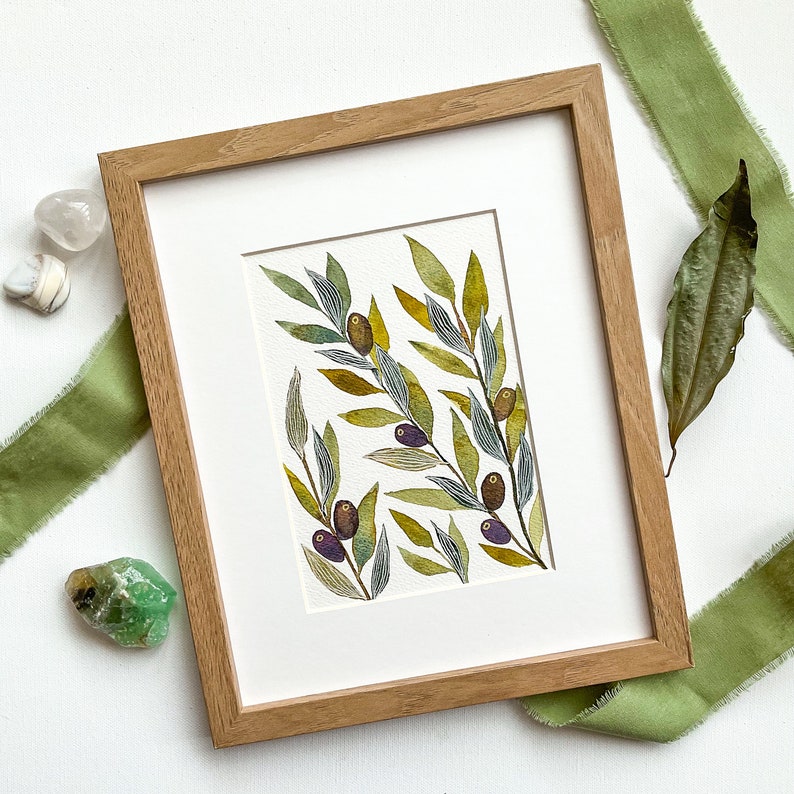 Olive Wall Art Print Watercolor Botanical Painting Greenery Artwork for Modern Home Decor Ready to Ship Gift Idea for Her image 6