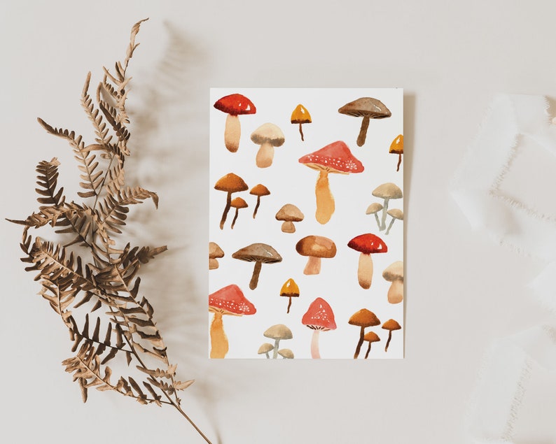 Mushroom Note Card Set of 6 Watercolor Mushroom Blank Greeting Card Gift Idea For Nature Lovers Cottagecore Valentine Cards image 5