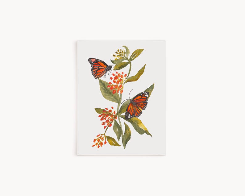 Monarch Butterfly on Milkweed Fine Art Print Wildflower Watercolor Wall Art for Nature Lovers image 9