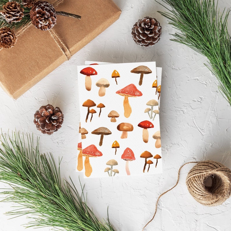 Mushroom Note Card Set of 6 Watercolor Mushroom Blank Greeting Card Gift Idea For Nature Lovers Cottagecore Valentine Cards image 1