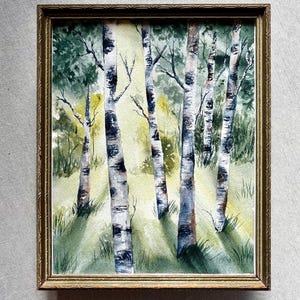 Original Watercolor Birch Tree Painting - Forest Landscape Art - One of a Kind Art for Nature Lovers