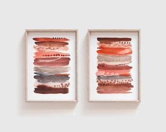 Set of Two Abstract Layers Watercolor Art Prints - Pair of 5 x 7 Modern Wall Art Prints in Earthy Colors