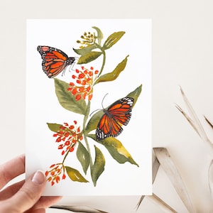 Monarch Butterfly on Milkweed Fine Art Print Wildflower Watercolor Wall Art for Nature Lovers image 6