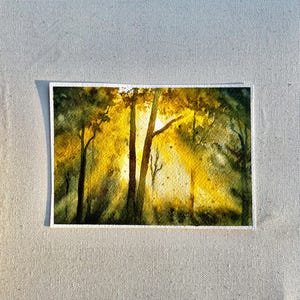 Hand Painted Watercolor Painting - Misty Forest Light Landscape - Magical Forest Art - Original One of a Kind Artwork