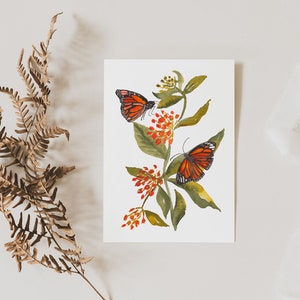 Monarch Butterfly on Milkweed Fine Art Print Wildflower Watercolor Wall Art for Nature Lovers image 7