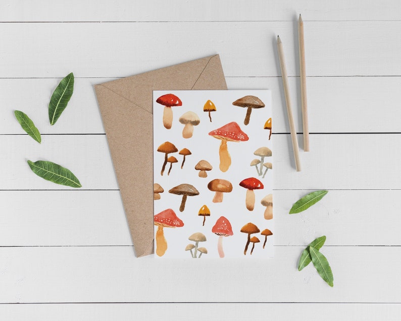 Mushroom Note Card Set of 6 Watercolor Mushroom Blank Greeting Card Gift Idea For Nature Lovers Cottagecore Valentine Cards image 2