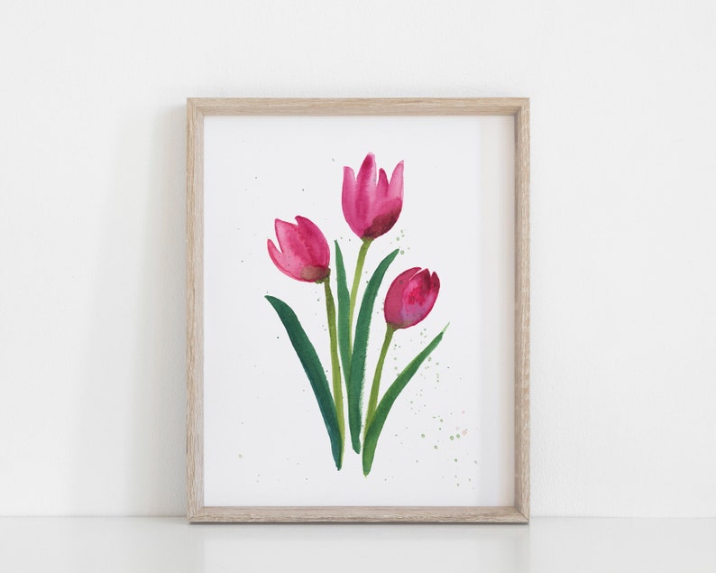 Set of 2 Modern Tulip Art Prints Watercolor Flower Paintings Etsy