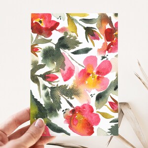 Cottagecore Valentine's Day Card Blank Valentine Botanical Watercolor Wild Rose Note Card Coquette Aesthetic Greeting Card for Her image 1