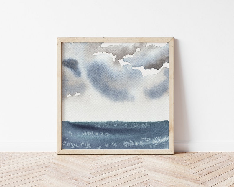 Lake Michigan Wall Art Print Coastal Watercolor Painting for Modern Lakehouse Decor 8 x 8 inches