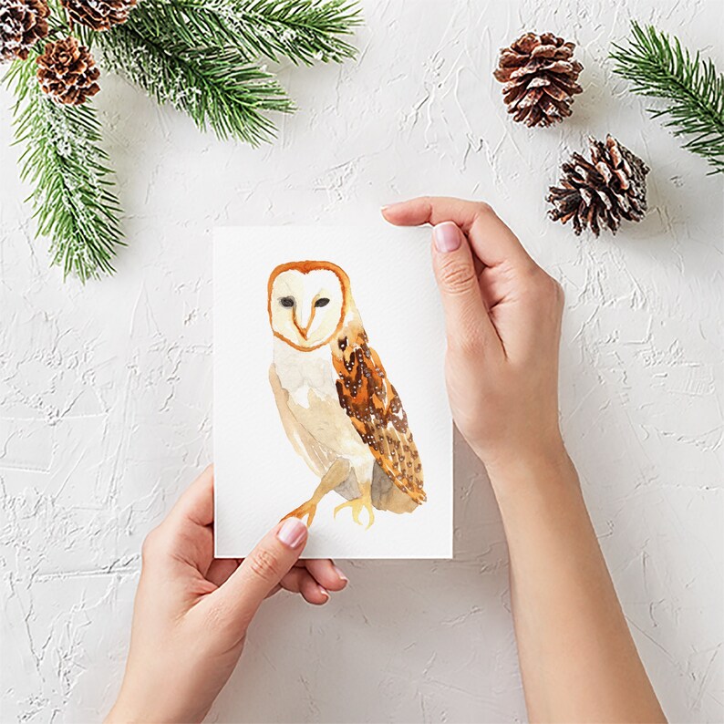 Barn Owl Note Card Blank Owl Card For All Occasions Woodland Winter Solstice Cards Gift for Bird Lovers image 1