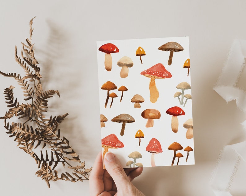Mushroom Note Card Set of 6 Watercolor Mushroom Blank Greeting Card Gift Idea For Nature Lovers Cottagecore Valentine Cards image 3