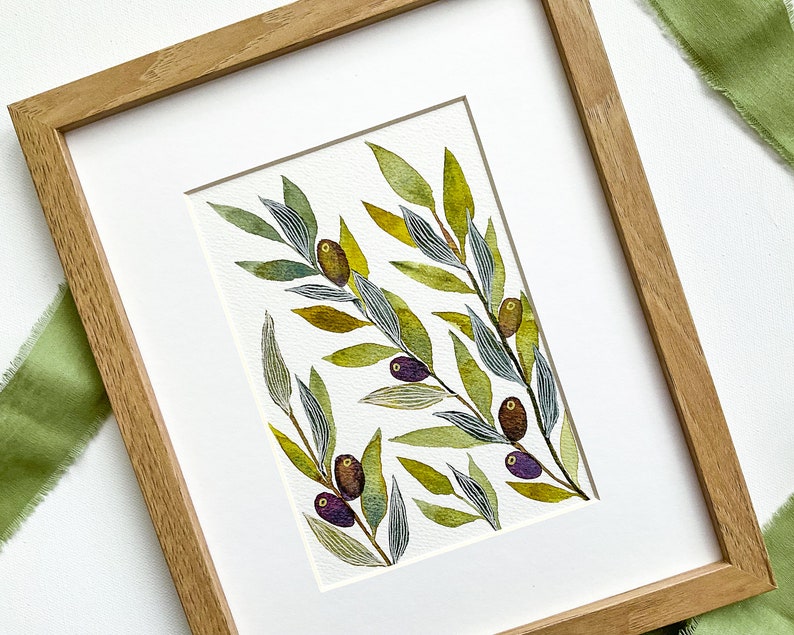 Olive Wall Art Print Watercolor Botanical Painting Greenery Artwork for Modern Home Decor Ready to Ship Gift Idea for Her image 4