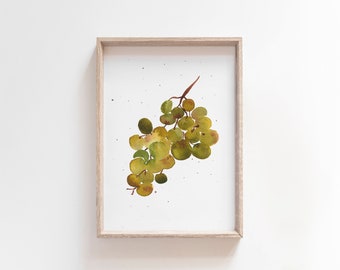 Abstract Grapes Art Print - Watercolor Green Grapes Painting for Modern Home Decor