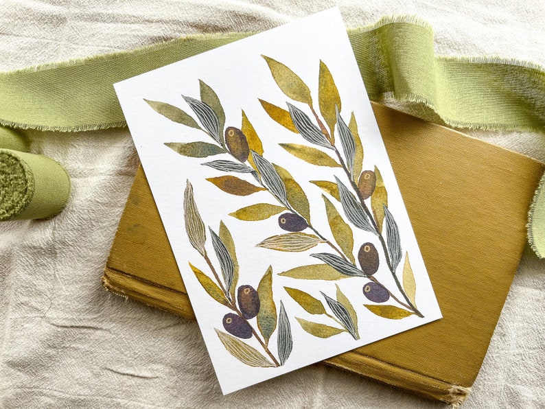 Olive Wall Art Print Watercolor Botanical Painting Greenery Artwork for Modern Home Decor Ready to Ship Gift Idea for Her image 1