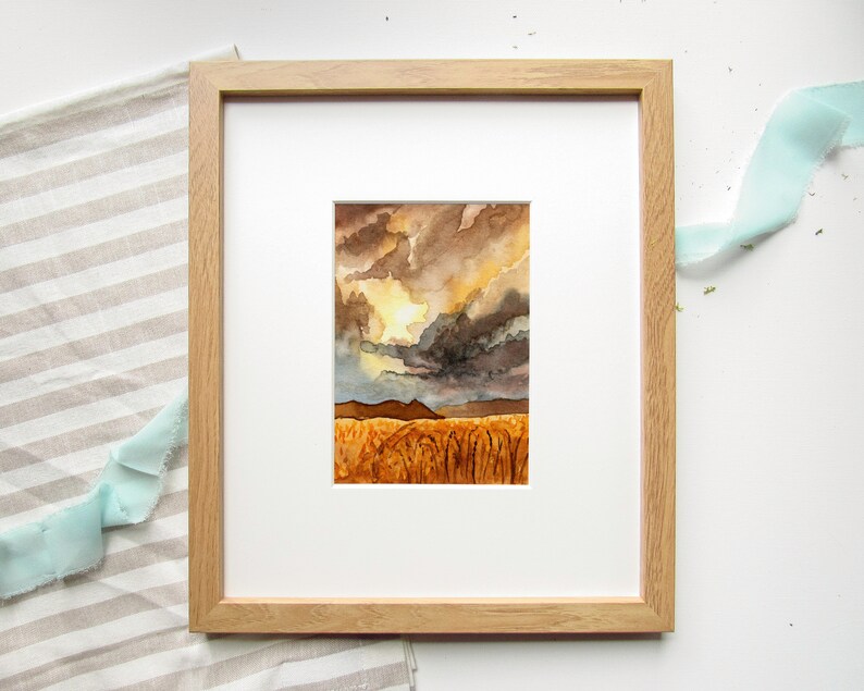 Stormy Skies Fine Art Print Badlands Watercolor Landscape Painting Prairie Wall Art image 2