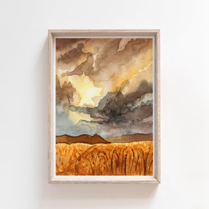 Stormy Skies Fine Art Print Badlands Watercolor Landscape Painting Prairie Wall Art image 3