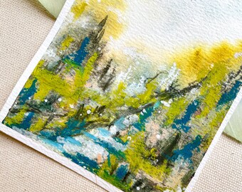 Original Landscape Painting - Watercolor Mountain Stream Scenery - Mixed Media Gallery Wall Art - One of a Kind Gift for Art Lovers