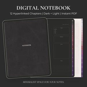 2026 Digital Planner Hyperlänkad, 12-flikars anteckningsbok GoodNotes iPad, Mörkt Ljusläge