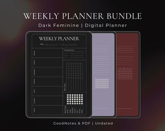 Planificador semanal femenino oscuro: Registro de concentración digital para personas con TDAH (PDF imprimible, tamaño A4/Carta)