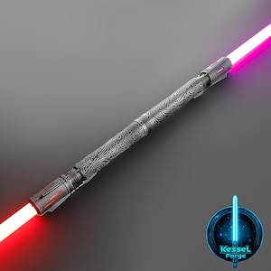 Satele Shan Dual Lichtschwert - Lichtschwert Replik, Star Wars Sammlerstück, Geschenk für Fans & Cosplayers, Realistisches Design, RGB, Xeno, Proffie