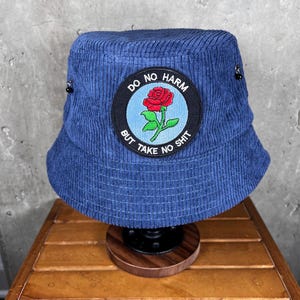 Bucket Hat | Corduroy | Blue | Do No Harm Patch | Charms