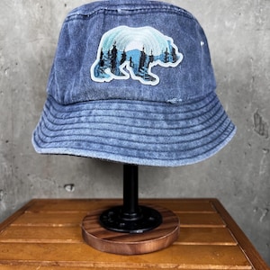 Zomerhoed | Katoen | Patch beren | Verontrust blauw