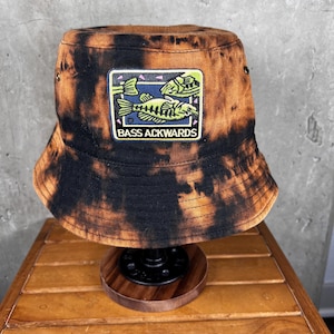 Sombrero de pescador / Algodón / Teñido con lejía / Patch Bass al revés