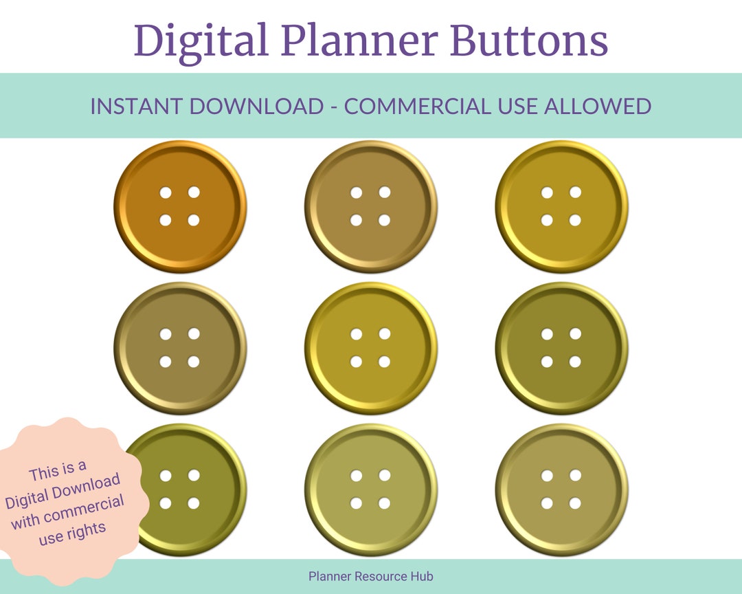 Gold Digital Buttons | Cute Buttons | Realistic | for Use in Digital ...