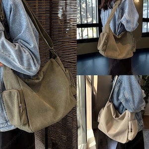 Sac à bandoulière multipoches, sac en toile avec fermeture à glissière, sac messager en toile, sac bandoulière à bandoulière réglable, sac fourre-tout minimaliste, sac d'étudiant