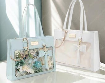 Bow Ita Bag with Clear Window for Pins, Large Capacity Ita Shoulder Tote Bag, Anime Pin Display, Transparent Window Ita Bag, Cute Handbag