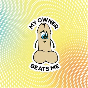 飼い主に殴られるステッカー、大判4インチビニールステッカー