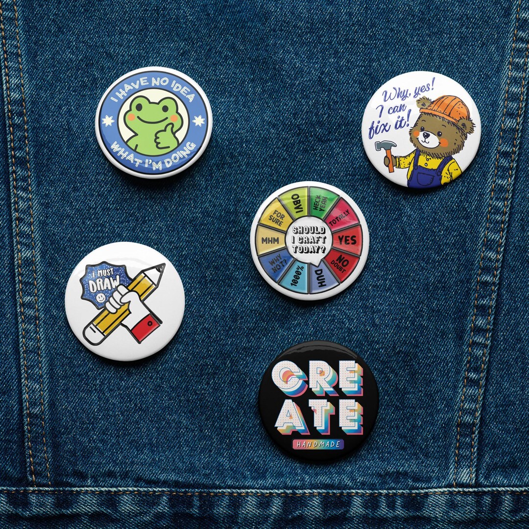 Artsy Large Pin Buttons, Set of 5 - Etsy