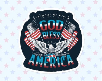 God Bless America Eagle Sticker, Large 4in Vinyl Sticker
