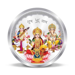 Laxmi Ganesha and Saraswati Colour 999 Pure Silver Coin - 10 grams