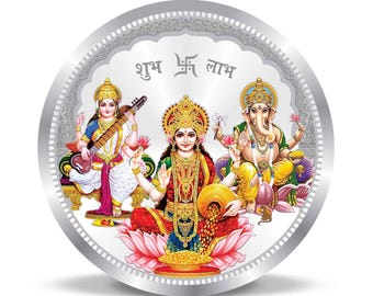 Laxmi Ganesha and Saraswati Colour 999 Pure Silver Coin - 10 grams